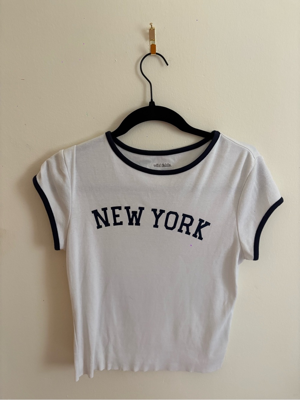 White 'New York' Ringer Tee with Navy Trim - Women's Top
